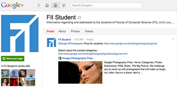 FII Student pe Google+